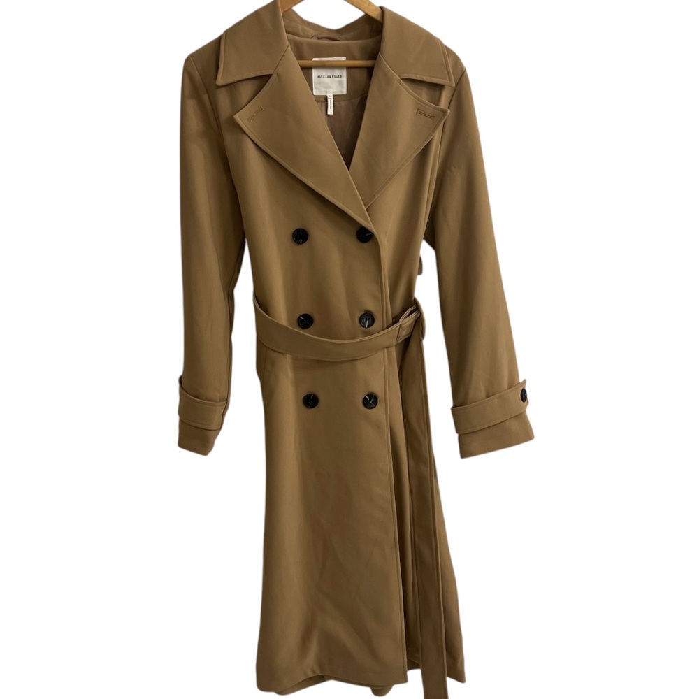 Avec Les Filles NWOT Long Duster Trench Coat Belted Double Breasted Tan Khaki